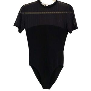 Isaac Misrahi Black Sheer Top Short Sleeve Bodysuit Size 8